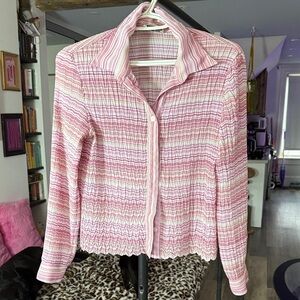 Pink and White Striped Button-Up Shirt